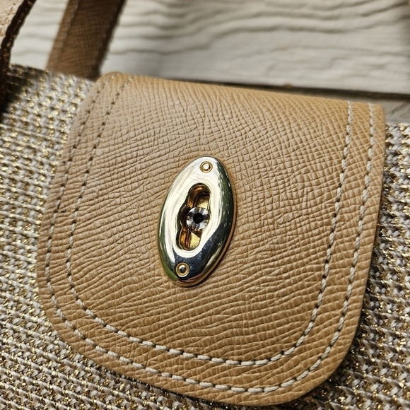 Eric Javits beige straw top handle bag with gold metallic flecks FLAWED - Picture 4 of 14